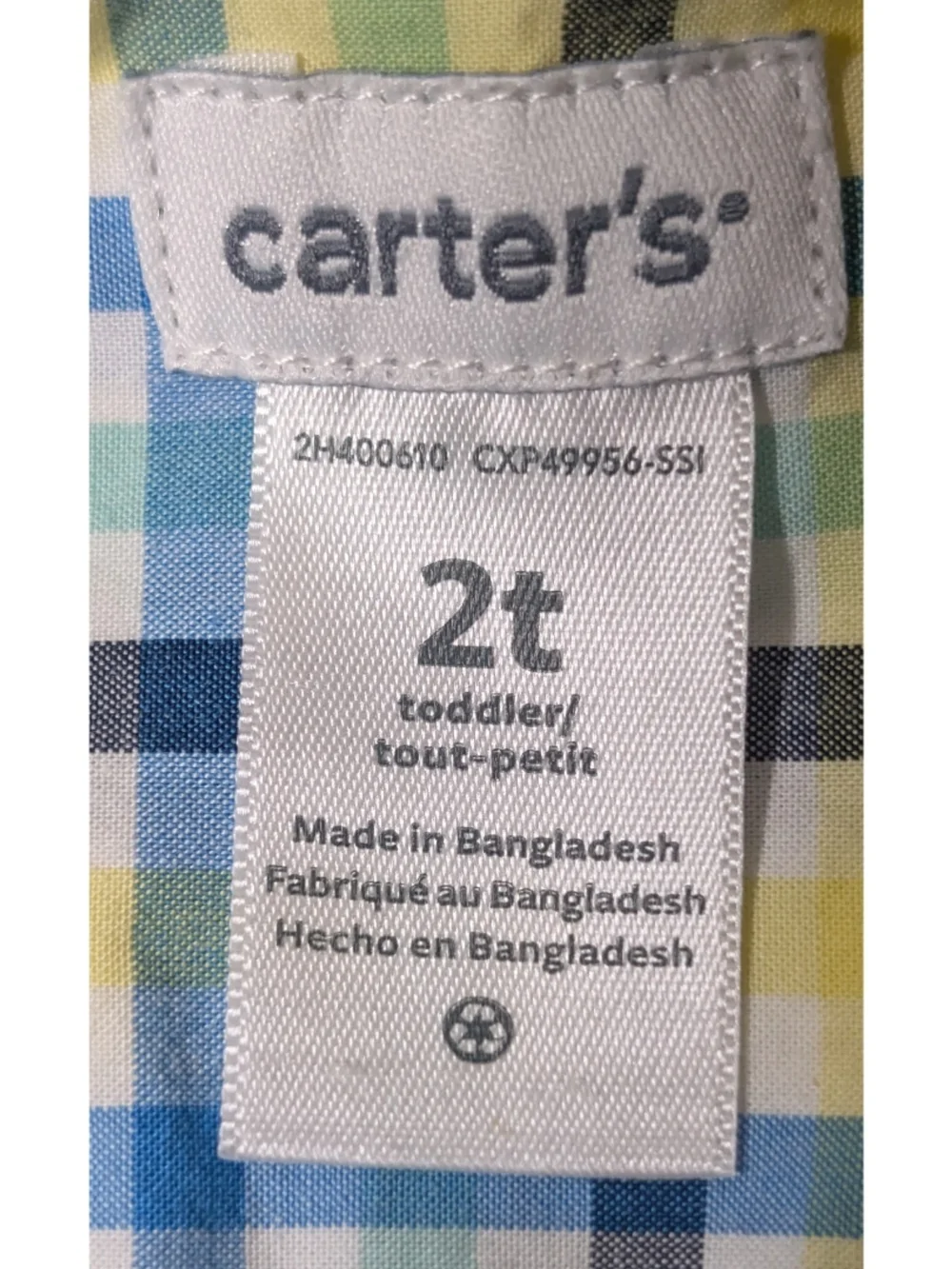 Carter's Long Sleeve Plaid Button-Down Shirt in Blue, Yellow & Green 2T